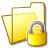Yellow folder with golden outline and silver padlock in front, set against gray background.