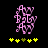 Pixelated pink text 'Ary Bggy Ary' on black background with yellow and green plus signs below, showing slight animation in the rightmost character
