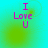 Pixelated text "I Love U" in magenta on cyan-green gradient background with shifting circular light effects.