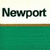 Pixelated text 'Newport' in dark gray on light background above green water-like area with brown strip.