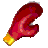 Pixelated red boxing glove with yellow-orange flame effect at the base, angled diagonally against gray background.