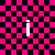 A contact sheet of an animated icon featuring a pink and black checkered background with repeated text elements, two small photo insets of people in dark clothing, and visible pixelation artifacts across all frames.