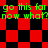 Green text repeats 'go this far go this far now what? now what?' over red and black checkered backgrounds with varying square arrangements.