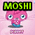 Pixelated cartoon character with pink hair and blue eyes on pink background, with 'MOSHI' text above and 'FRANKS' below.