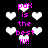 Pixelated animation of white hearts and pink text 'pdx is the best !!!!' on black background, with hearts and text shifting positions across frames.