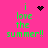 A bright pink background displays green pixelated text reading 'i love the summer!!' with four distinct animated symbols above the word 'love'.