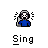 Pixelated character in blue shirt and headphones with motion lines, labeled 'Sing' below, displayed in a