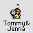 Pixel art character in yellow shirt holding soccer ball with question mark above head, text 'Tommy & Jenna' below on light gray background.