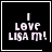 Black background with white pixelated text "I LOVE LISA M!" in four , one has a small heart symbol and another has a starburst symbol