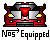 Pixel art of a red and silver car with yellow headlights, positioned above the text "Nos' Equipped" on a gray background.