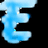 A blue stylized letter E with a cloud-like texture appears in three distinct positions against a black background, with the bottom-right corner showing a gray area.
