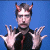 A split-screen animated contact sheet showing a pixelated character with devil horns on the left and green text reading "Original Icons .com" on the right against blue and dark green backgrounds.