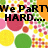Pixelated icon with colorful polka dots and bold text reading "We PaRTY like the HARD....ROCKSTAR WE R!!" and "qdnrissy94".