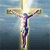 A crucifixion scene with a figure on a cross against a blue sky background, showing subtle animation changes across frames.