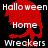 Red skull icon with white text 'Halloween Home Wreckers' on black background, two variations of red shade and pixelation.