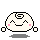 Pixelated white round character with black spiral on head, pink cheeks, and smiling expression in four variations with Japanese text and floating squares.