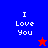 Blue and red background split with white text "I Love You" on each side, featuring a small red star in the blue section and a small blue star in the red section.
