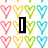 A static image with a white background filled by repeating heart outlines in pink, yellow, green, and cyan colors. Black text overlays read "I Love Brett".