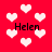 Red background with white heart shapes and the text 'Helen' in black pixelated font, repeated across the image.