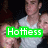 A pixelated image of a person in a white tank top with green text overlays reading Hotness, Summer 08, lovin it, and <33.