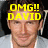 A single person in a light gray shirt with yellow text overlays reading "OMG!! DAVID" and "BECKHAM IS SO HOT!! LUV HIM!" across three