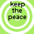 Four identical circular icons with green backgrounds and white concentric rings display the text 'keep the peace' in black lowercase letters.