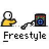 Animated contact sheet of a yellow stick figure freestyling with a microphone and speaker, displaying sequential text bubbles over 15 frames.
