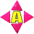 Animated contact sheet showing six sequential frames of a pink and yellow icon with the letter A at center, surrounded by rotating triangular shapes.