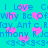 A static image with cyan background, blue text repeating 'I Love C', 'Why Be Of', 'Ant c', 'Anthony R', and '<3' symbols, and pink heart shapes scattered throughout.