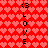Red background with repeating light red hearts; two vertical of black text reading "<3 LOVE" and "<3 LOVE" with <3 symbols above LOVE