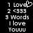 Pixelated text and symbols on black background with one frame showing a heart symbol replacing the 'e' in 'Love'.