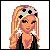 Pixel art icon featuring a blonde woman with green eyes wearing a black top, pink skirt, and headband, alongside multiple 'kato' text variations in black and pink.