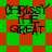 Green and red checkered background with black text reading "CHRISY THE GREAT" in four identical arranged in a