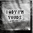 16 grayscale buddy icons showing the text "BABY I'M YOURS" with partial letter variations and small white hearts below, each icon featuring a blurred background