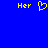 Blue background with yellow pixelated text 'Her' on left and right, and a yellow pixelated heart symbol in the center.