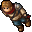 Pixelated character with brown hair and blue eyes in two running poses, wearing red scarf, gray armor, blue pants, and brown boots against light gray background.