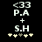 <33 P.A + S.H with five star-like symbols below; left side has two light stars, one dark star, and two light stars from left to right; right side has three light stars, one dark star, and two light stars from left to right.