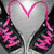 Animated icon shows a person in a gray jacket with pink 'HI' text on sleeves, a pink heart outline above, and a white heart outline below, with text reading 'converse love' and a play button symbol.