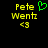 Yellow pixelated text 'Pete Wentz <3' on black background with green heart symbol above 'Pete' in first frame, absent in second frame.