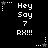 Black background with white pixelated text 'Hey Say 7 RX!!!' and animated star-and-dot patterns in four corners.
