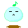 Pixelated cartoon character with light blue body, brown base, and musical note props in four distinct expressions.