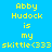 Yellow pixelated text on blue background with green highlight boxes around 'Abby Hudock' and 'is' in different frames.