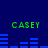 Green text 'CASEY' appears twice on a dark blue background with horizontal blue bar patterns shifting between two states.