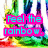 Four quadrant with rainbow-themed visuals: top-left text, top-right flower, bottom-left swirls, bottom-right lips