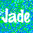 Pixelated static icon with white text "jade" over a blue and green dithered background.