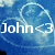 Blue background with white swirling lines and text reading 'John <3 3.13.08' in pixelated font.