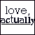 16 identical square icons displaying "love, actually" text with a small pink heart below; each icon varies in color scheme and animation state