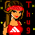 Pixel art contact sheet showing three frames of an animated icon featuring a cartoon woman in red Adidas attire with yellow stars and vertical "Thug Thug" text on black background.