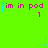 Bright green background with pink text 'im in pod' and a '1' below it, surrounded by blue star and dot patterns.