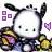 Pixelated cartoon character with large ears, holding a bouquet of flowers and a purple heart symbol.
